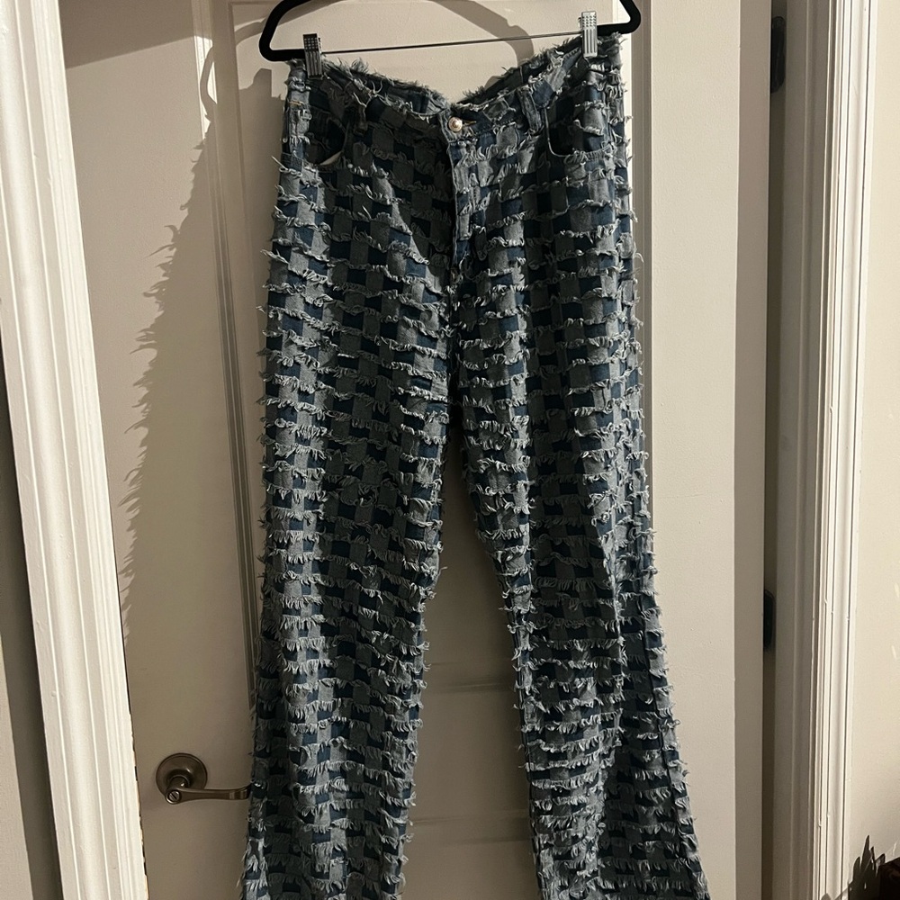 Princess Polly Blue Checkered Patchwork High Rise… - image 3